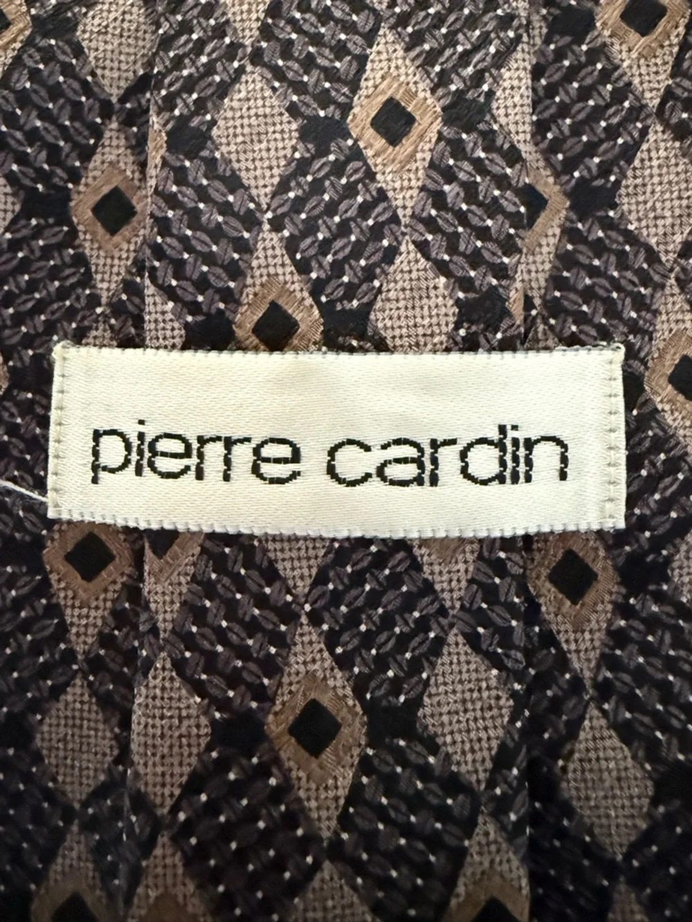 Pierre Cardin Silk‎ Tie Geometric Diamond Pattern Black Gray Brown Classic